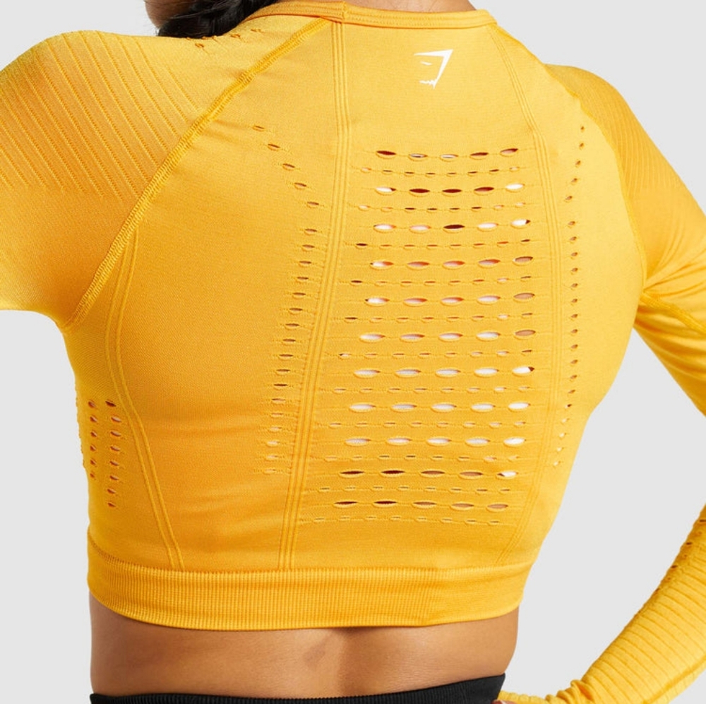 GymShark Glow Long Sleeve Seamless Crop Top and Compression Shorts 2 Lot  Set - Picture 2 of 3